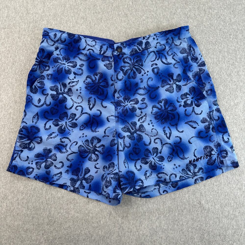 Nautica Swim Trunks Mens XXL Blue Floral Hawaiian Board Shorts Tropical Coastal